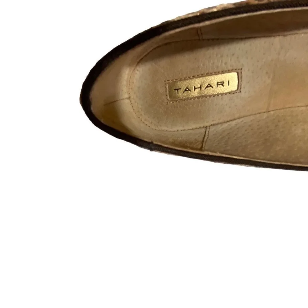 Tahari Clementine Tan and Black Snakeskin‎ Loafer Flats Size 7 1/2